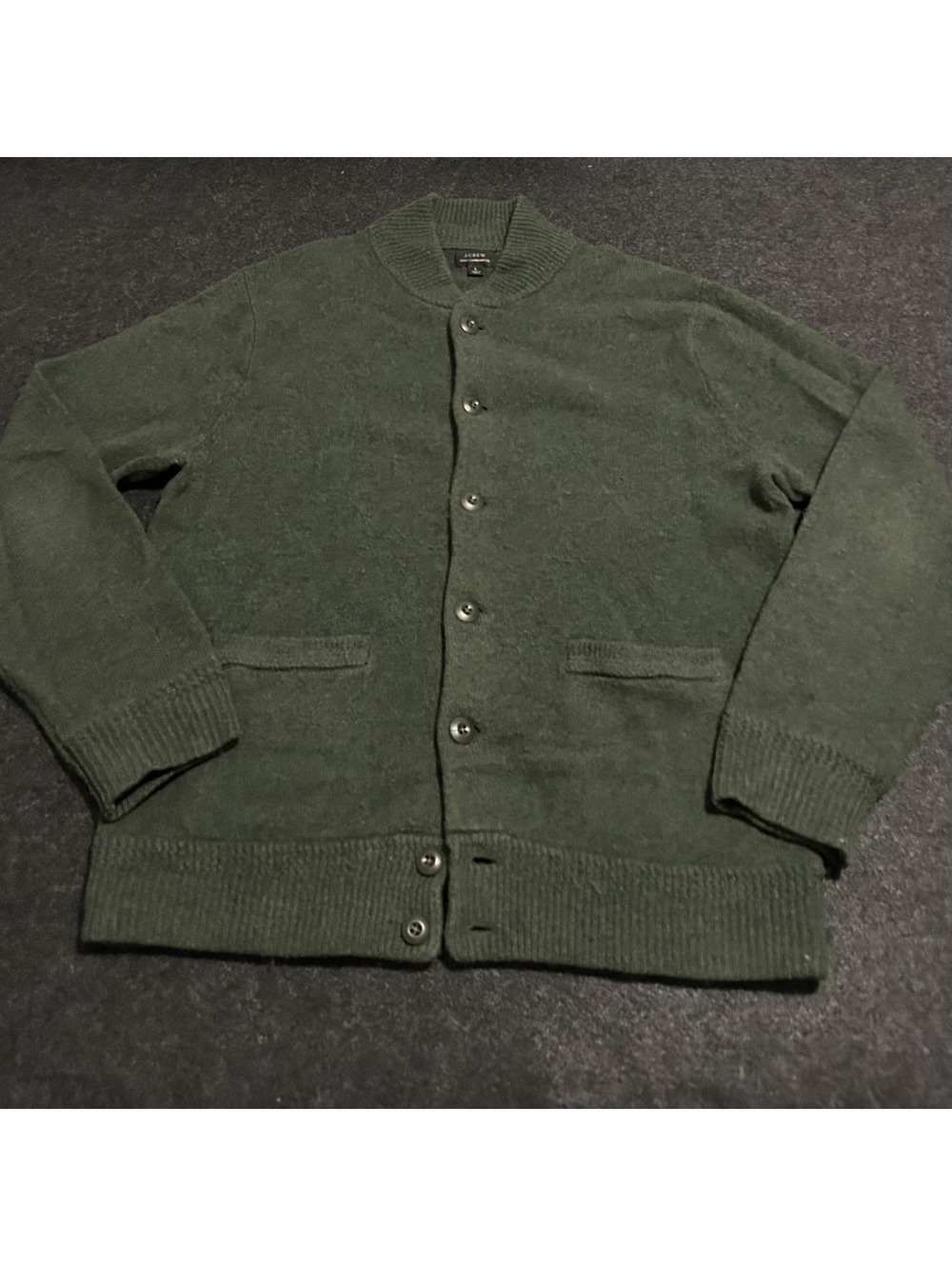J.Crew Mens Large Dark Forest Green 100% Lambswool Button Front Cardigan Sweater
